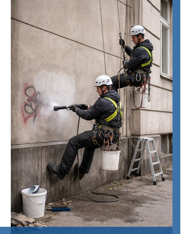 Удаление граффити с фасада в Ломоносове от 4610 р. | ВЫСОТНИК-Лмн