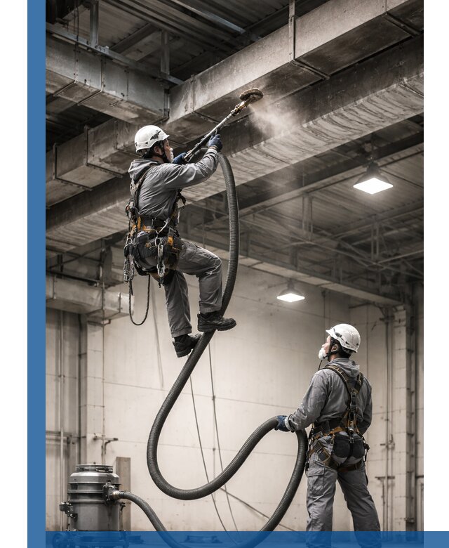 Обеспыливание потолочных конструкций в Ломоносове промышленным альпинизмом