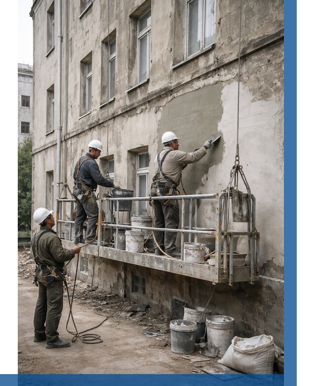 Капитальный ремонт фасада в Ломоносове от 4303 р. | ВЫСОТНИК-Лмн