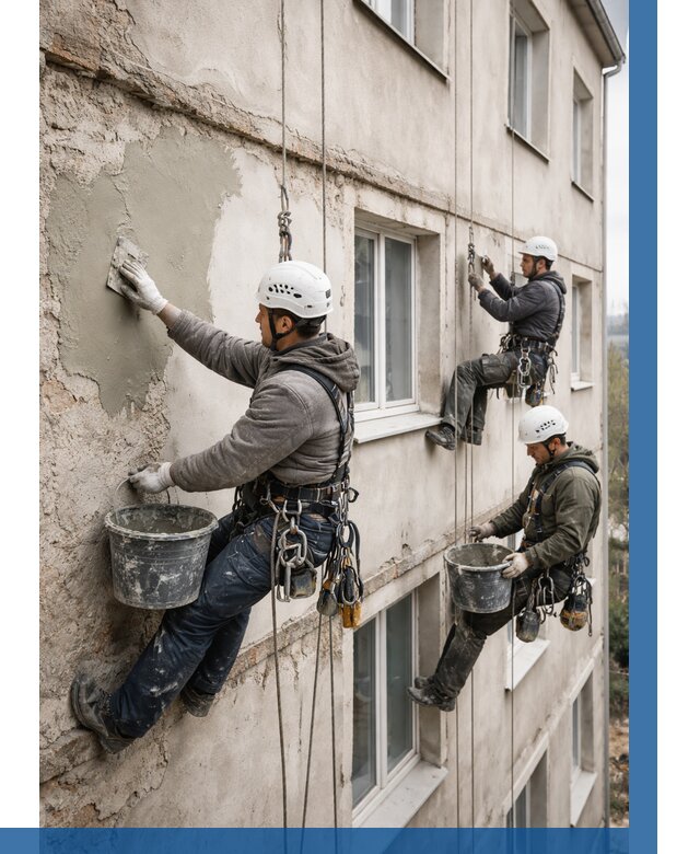 Ремонт штукатурного фасада в Ломоносове от 768 р. под ключ | ВЫСОТНИК-Лмн