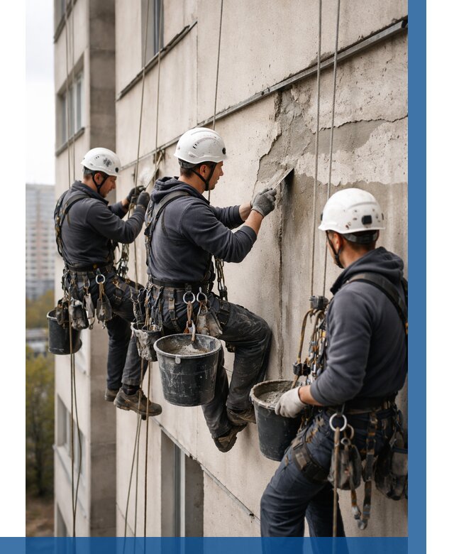 Ремонт бетонных элементов фасада в Ломоносове от 2561 р. | ВЫСОТНИК-Лмн