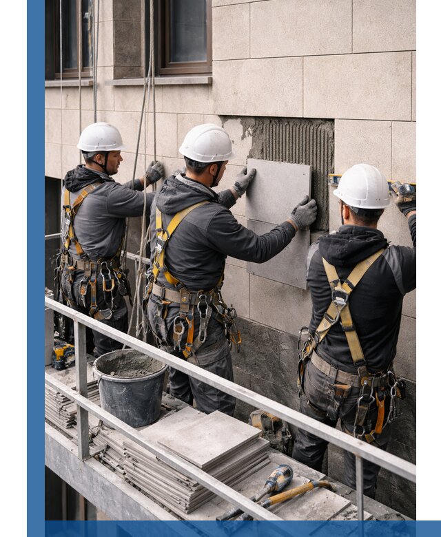 Ремонт облицовки фасада плиткой в Ломоносове с гарантией