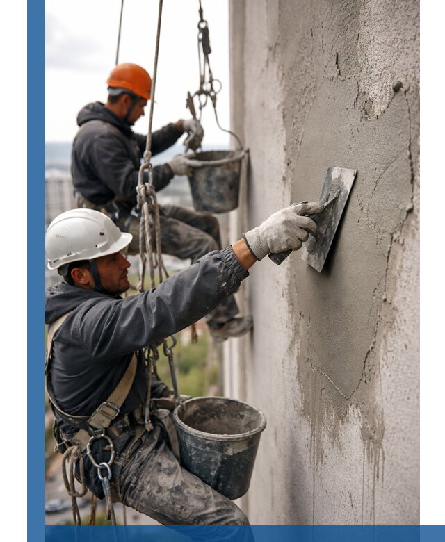 Штукатурка фасада на высоте в Ломоносове профессиональные работы