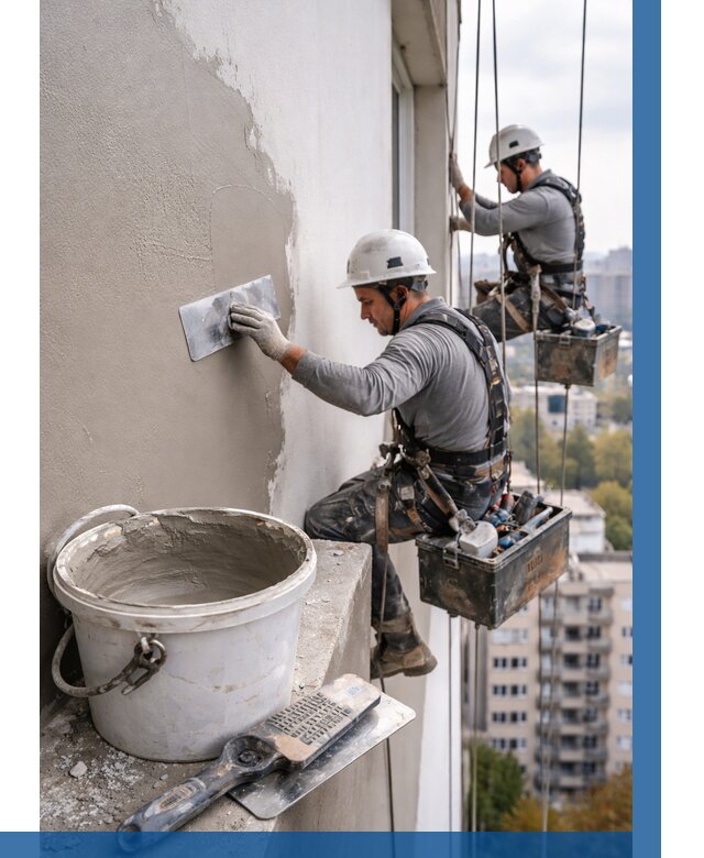 Шпаклевка фасада на высоте в Ломоносове от 717 р. | ВЫСОТНИК-Лмн