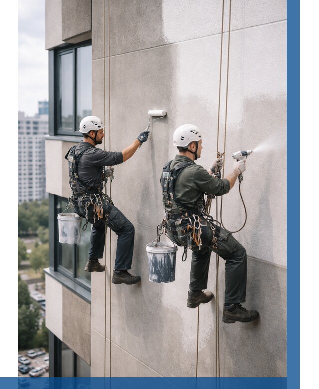 Покраска фасада альпинистами в Ломоносове от 307 р. | ВЫСОТНИК-Лмн