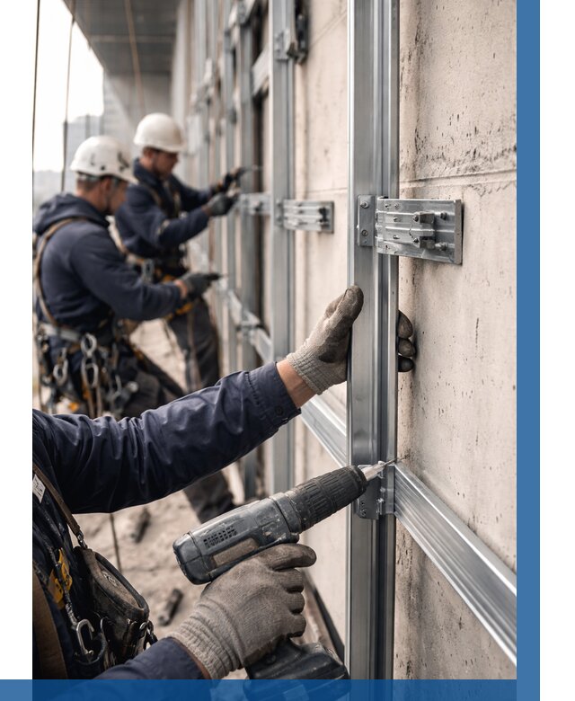 Монтаж подсистемы вентфасада в Ломоносове от 871 р. | ВЫСОТНИК-Лмн