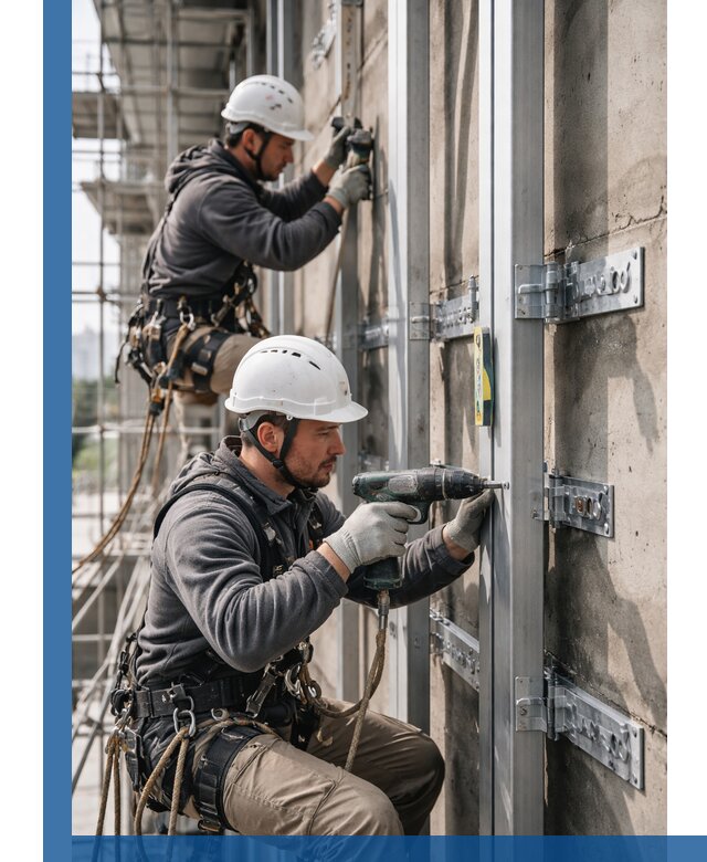 Монтаж и крепление подсистемы вентфасада в Ломоносове