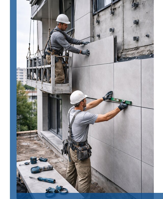 Монтаж керамогранита на фасад в Ломоносове под ключ с гарантией качества