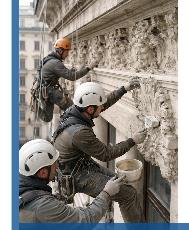 Реставрация фасадной лепнины с высотными работами в Ломоносове