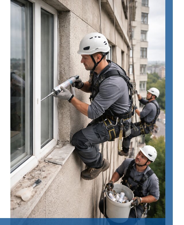 Герметизация оконных швов снаружи в Ломоносове от 1537 р. | ВЫСОТНИК-Лмн