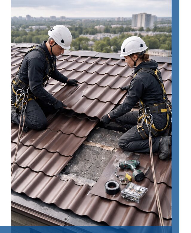 Ремонт металлочерепицы на крыше в Ломоносове от 922 р. | ВЫСОТНИК-Лмн