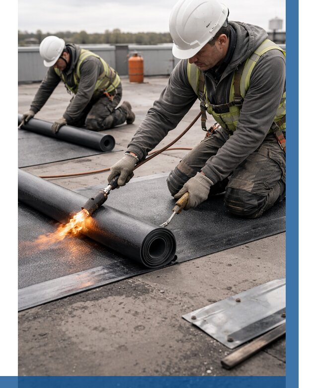 Монтаж наплавляемой кровли в Ломоносове от 871 р. — ВЫСОТНИК-Лмн