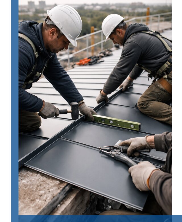 Монтаж фальцевой кровли в Ломоносове для промышленных зданий