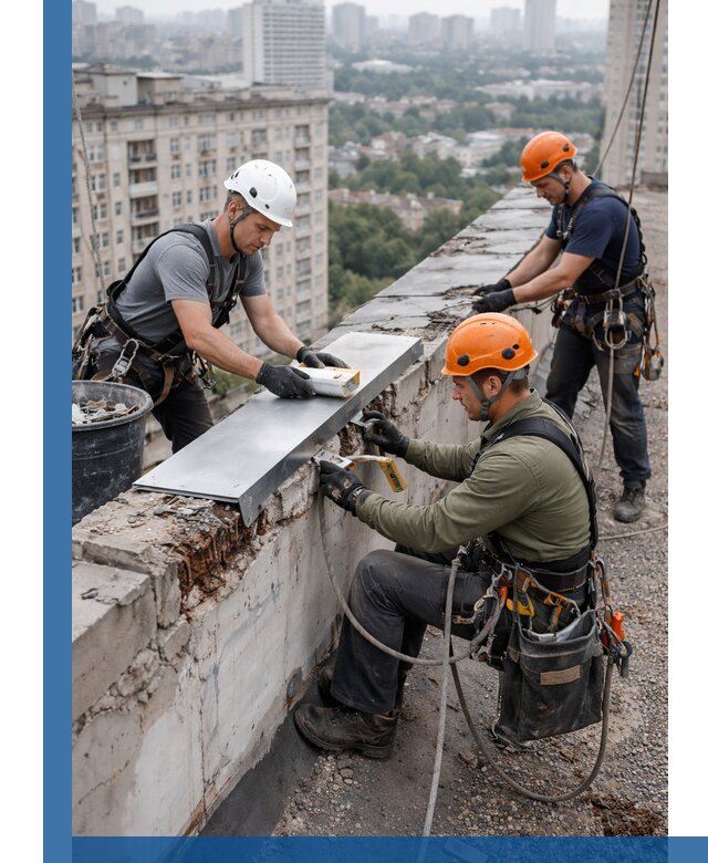 Ремонт парапета на кровле в Ломоносове, высотные работы с гарантией