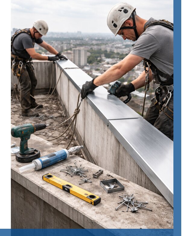 Монтаж парапетных крышек в Ломоносове от 820 р. | ВЫСОТНИК-Лмн