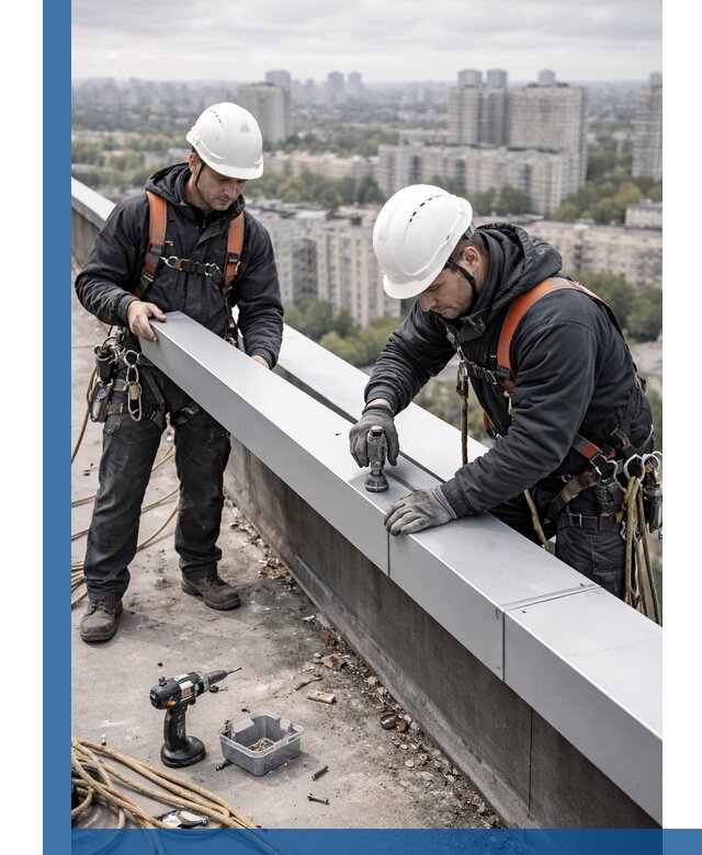 Монтаж парапетных крышек и ограждений кровли в Ломоносове