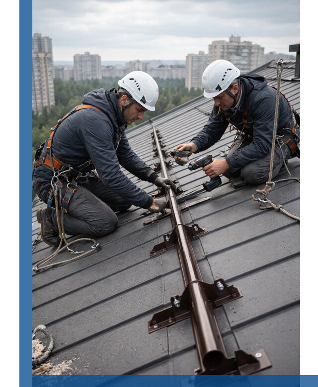 Монтаж снегозадержателей на кровле зданий в Ломоносове под ключ