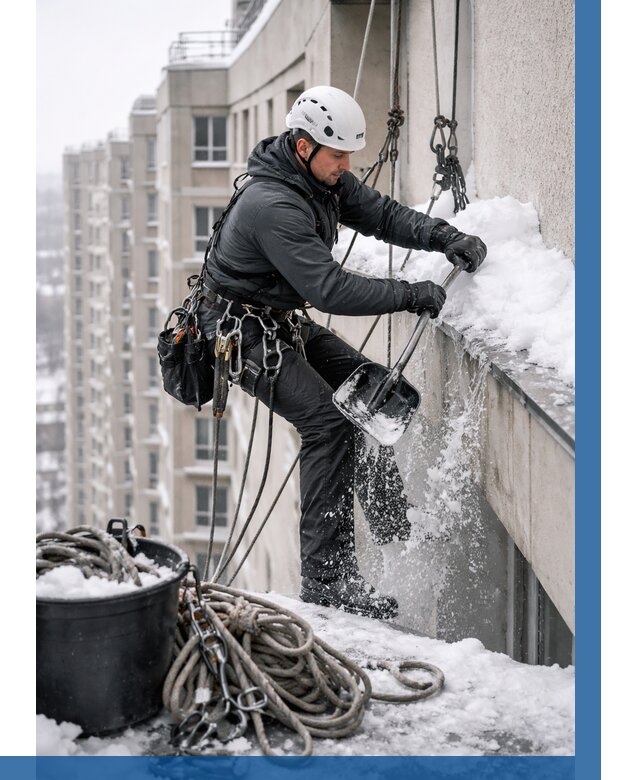 Очистка карнизов от снега в Ломоносове от 307 р. | ВЫСОТНИК-Лмн