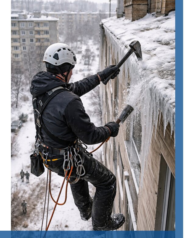 Сбивание сосулек с крыши в Ломоносове по цене от 4610 р. | ВЫСОТНИК-Лмн