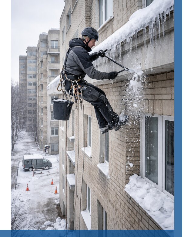 Удаление наледи с карнизов в Ломоносове от 359 р. | ВЫСОТНИК-Лмн