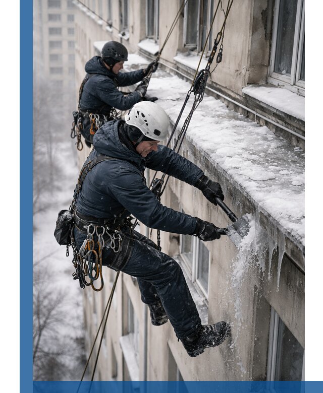 Удаление наледи и сосулек с карнизов в Ломоносове профессионально