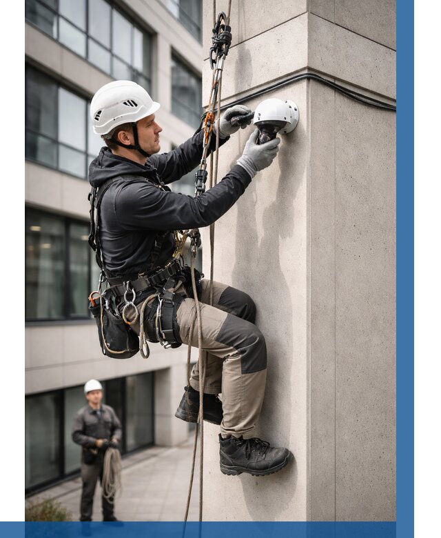 Монтаж камер видеонаблюдения на фасаде в Ломоносове от 8708 р.-ВЫСОТНИК-Лмн