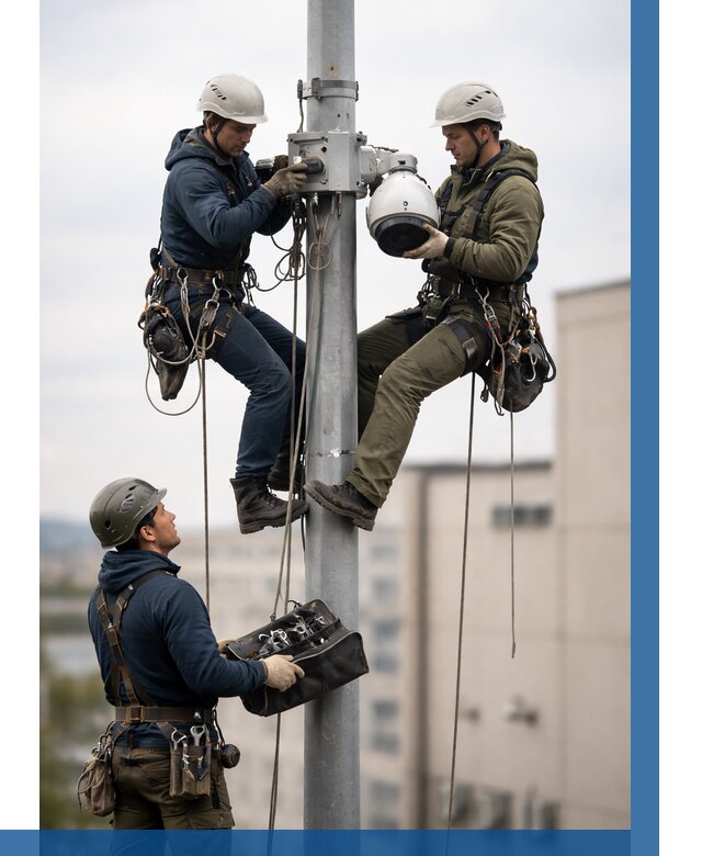 Установка видеокамер на мачте в Ломоносове от 8708 р. | ВЫСОТНИК-Лмн