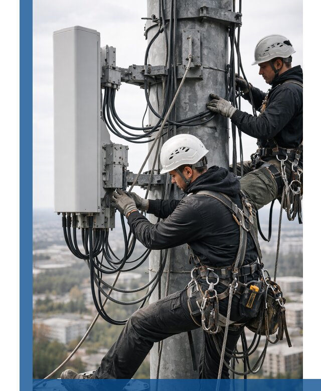 Монтаж оборудования связи на мачте в Ломоносове с пусконаладкой