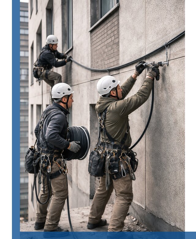 Прокладка кабеля по фасаду в Ломоносове, профессиональный монтаж