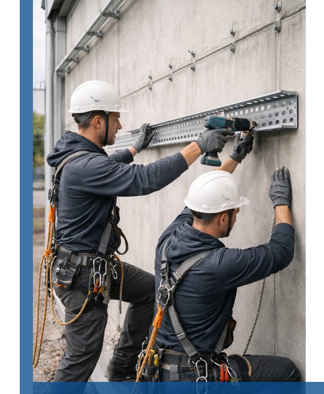 Монтаж кабельных лотков на фасаде зданий в Ломоносове с гарантией