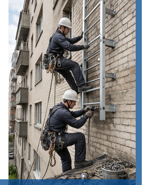 Монтаж пожарной лестницы в Ломоносове от 25613 р заказать у ВЫСОТНИК-Лмн