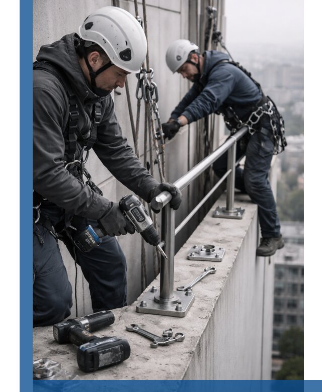 Монтаж перил на высоте в Ломоносове для жилых и промобъектов