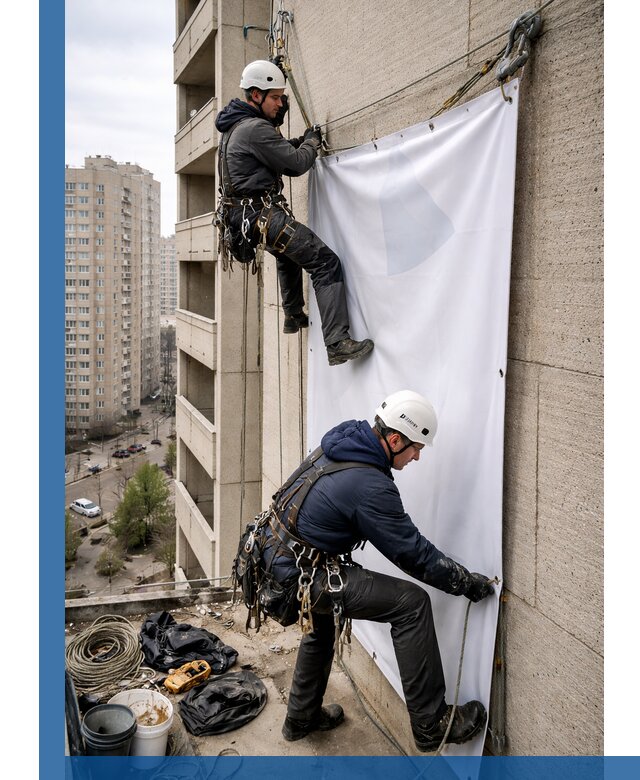 Профессиональный монтаж баннеров на фасаде в Ломоносове