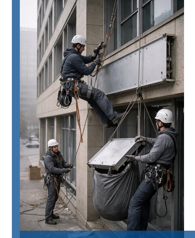 Демонтаж рекламной вывески с высотными работами в Ломоносове