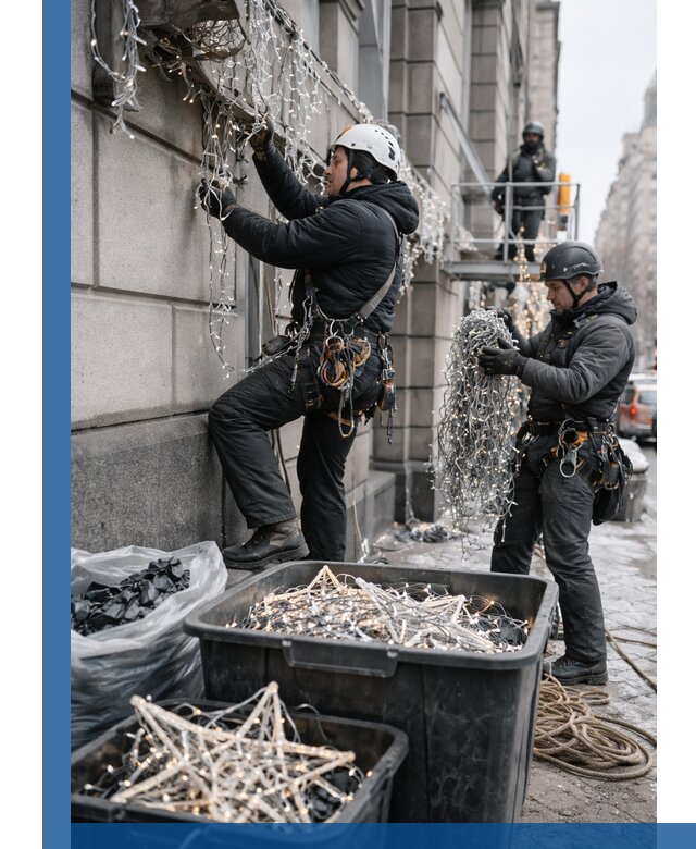 Демонтаж новогоднего оформления и гирлянд в Ломоносове