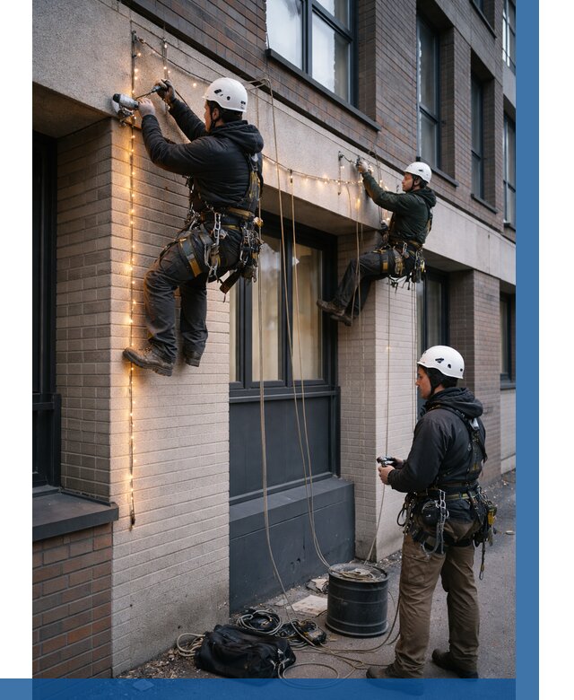 Монтаж гирлянд на фасаде в Ломоносове от 3586 р. | ВЫСОТНИК-Лмн