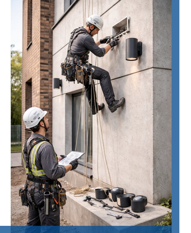 Монтаж фасадного освещения в Ломоносове от 2561 р. | ВЫСОТНИК-Лмн