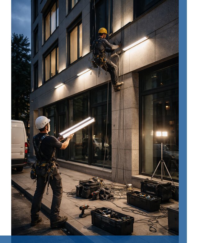 Монтаж архитектурной подсветки здания в Ломоносове от 2561 р.|ВЫСОТНИК-Лмн