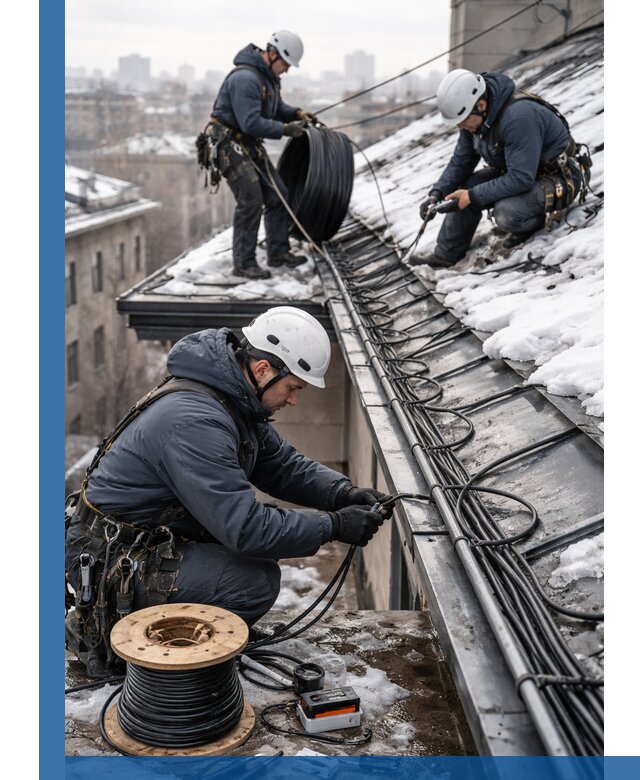 Монтаж греющего кабеля на кровле в Ломоносове под ключ