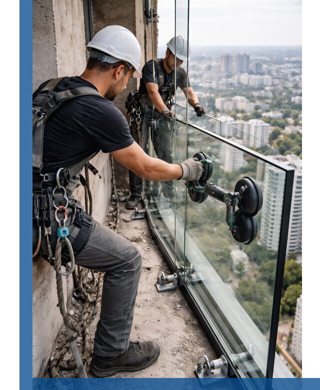 Монтаж стеклянных ограждений под ключ с гарантией в Ломоносове