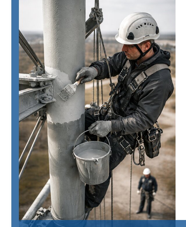 Покраска мачт связи в Ломоносове промышленными альпинистами