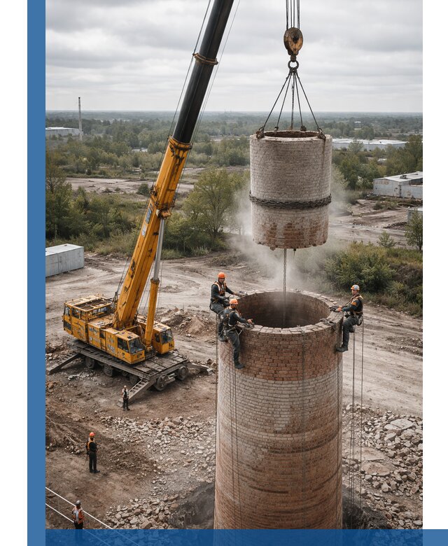 Демонтаж дымовой трубы в Ломоносове с гарантиями безопасности