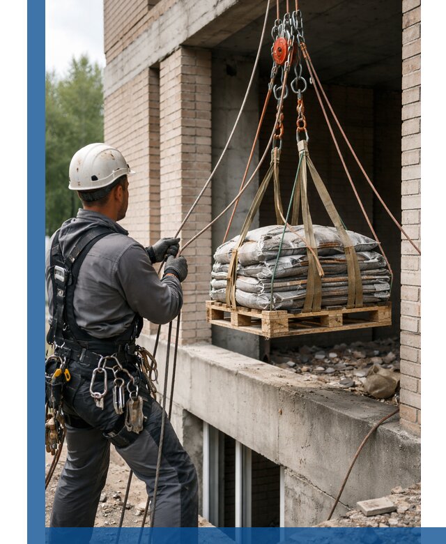 Подъем материалов на этаж веревками в Ломоносове оперативно