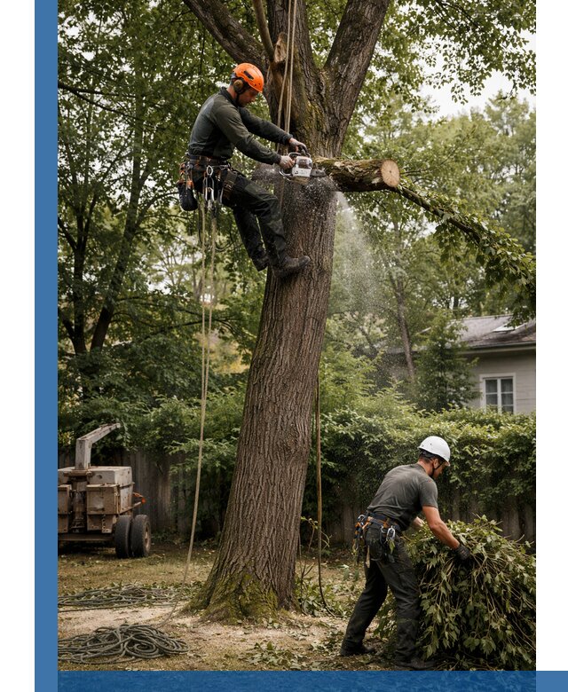 Кронирование деревьев в Ломоносове, безопасная высотная обрезка