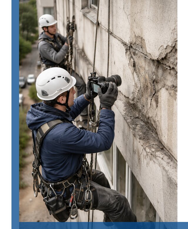 Фотофиксация дефектов фасада с высотной съемкой в Ломоносове