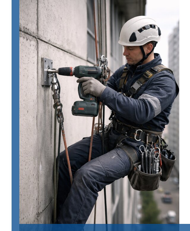 Установка анкерных точек для высотных работ в Ломоносове